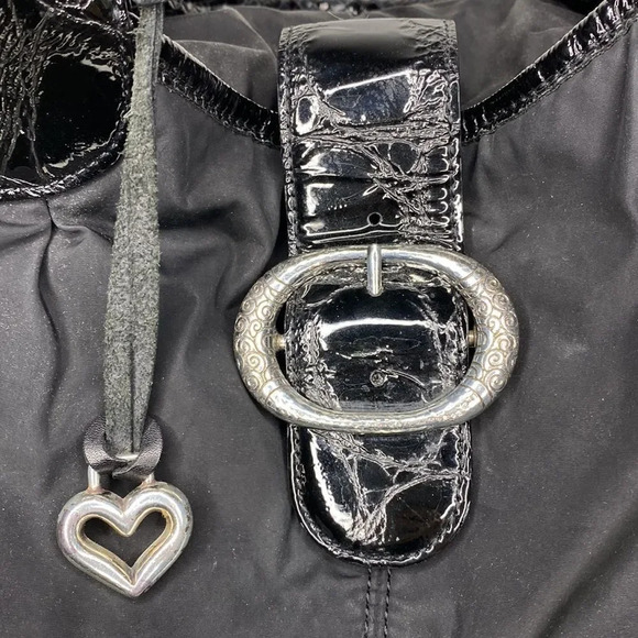 Brighton Black Nylon Shoulder Bag With Silver Buckle Leather Trim and Detail - Picture 6 of 12